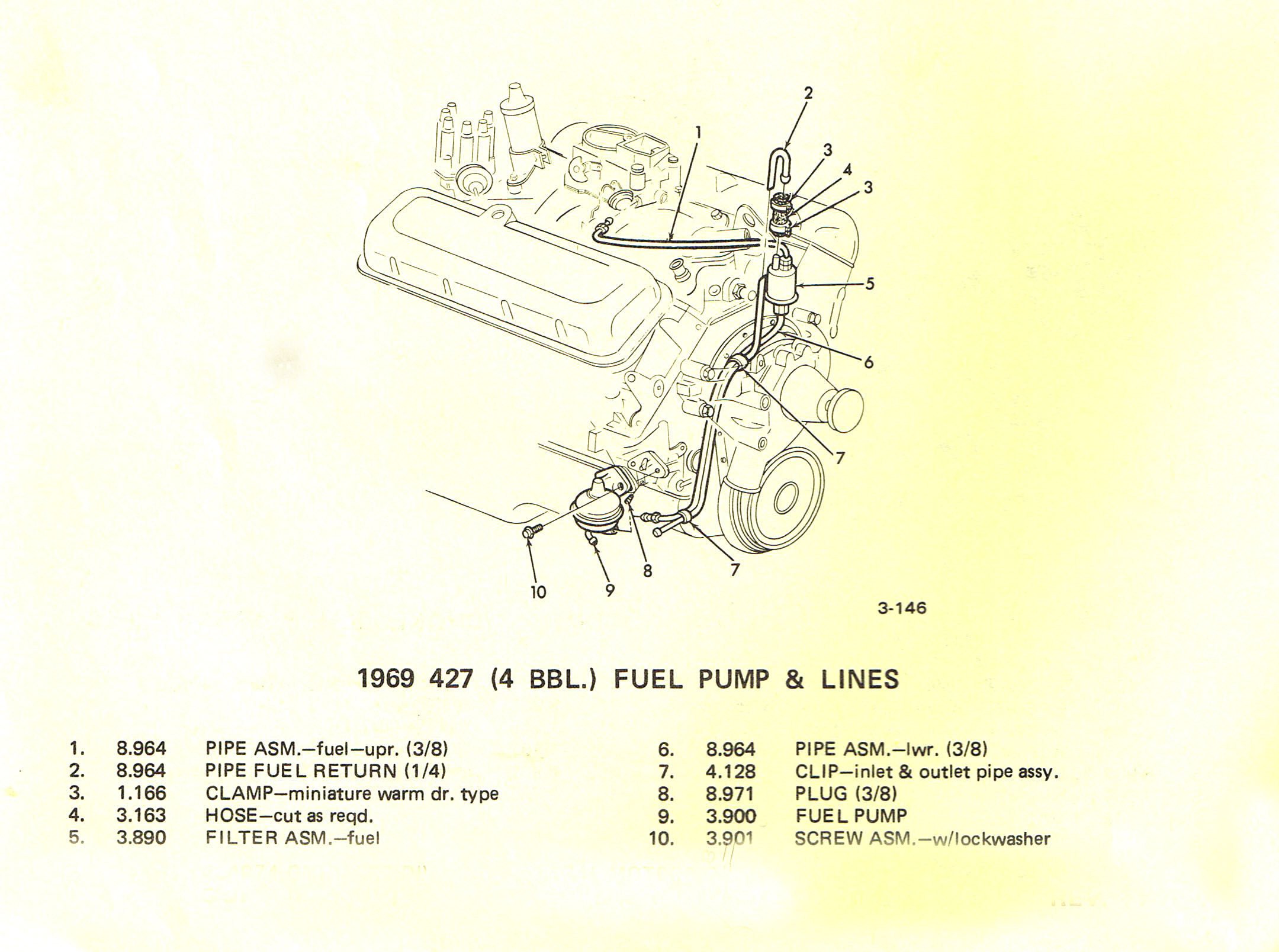 Pipe ASM-fuel-upr.(3/8) Pipe Fuel Return (1/4) 3.890 Folter ASM.-fuel 3.900 Fuel Pump 3.901 Screw Asm.-w/lockwasher